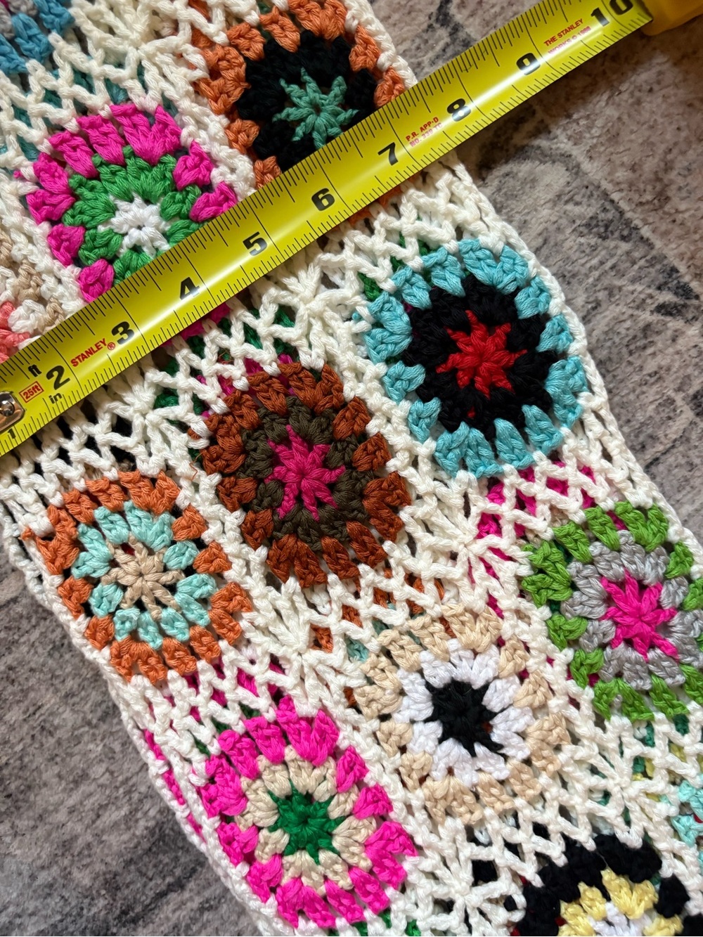 Boho Crochet Patchwork Granny Square Long Fringe festival scarf - Picture 7 of 7